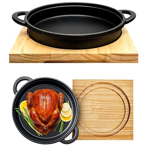 Crystals Cast Iron Cookware Frying Pan Grill Backing Pot Skillet with Wood Serving Board 10 Inch 26 cm Cast Iron Pan  3 Kg