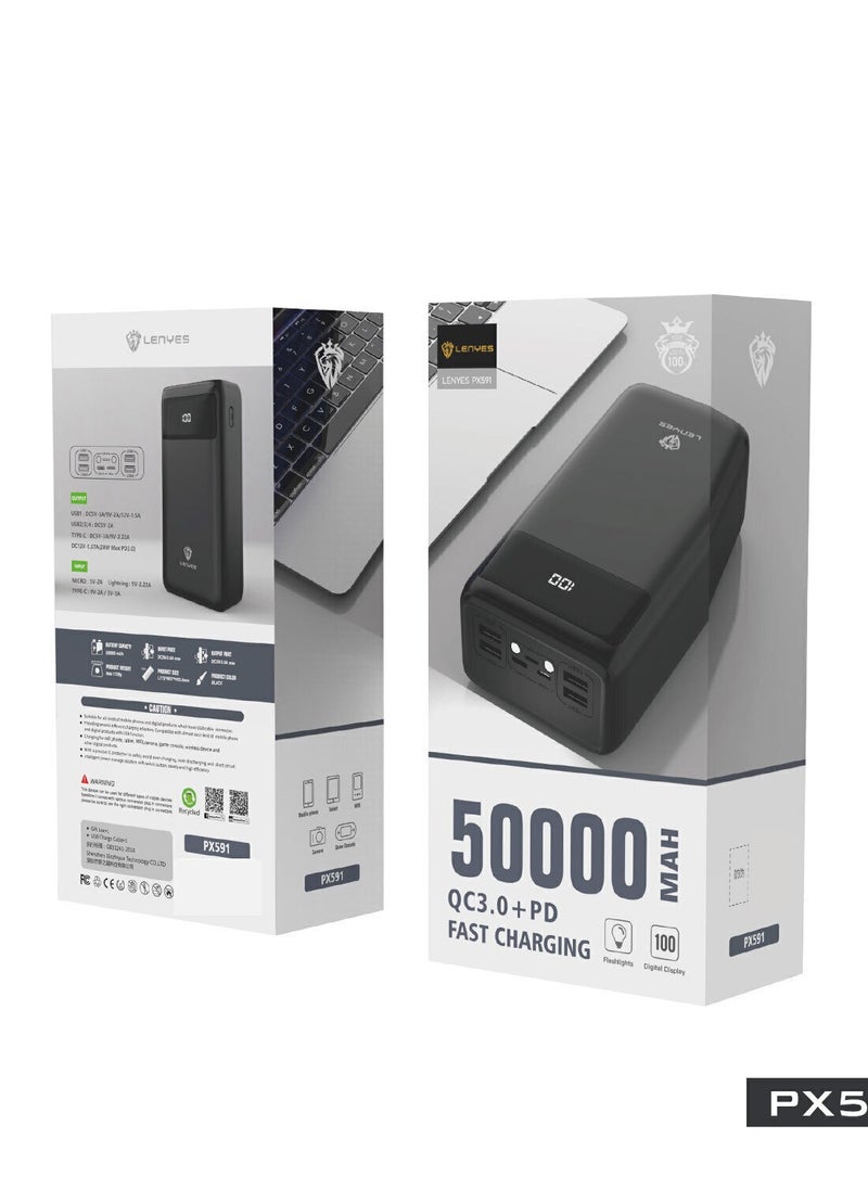 50000mAh PD QC3.0 Fast Charging Portable Powerbank with Built in Flashlight
