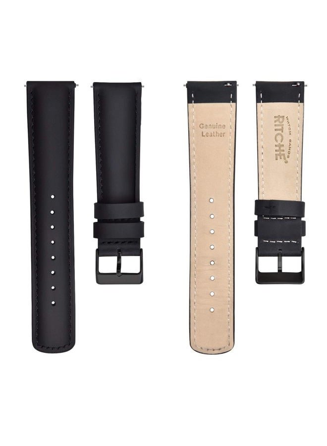 Ritche Genuine 18mm Black Leather Watch Bands Top Grain Classic Vintage Quick Release Leather Watch Strap, Black & Black, 18mm, Vintage - Image 5