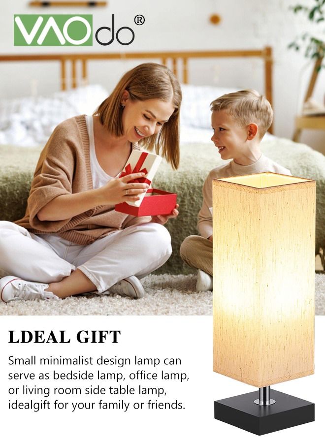 VAOdo Small Table Lamp for Bedroom Bedside Lamps for Nightstand Minimalist Solid Wood Night Stand Light Lamp with Square Fabric Shade Desk Reading Lamp for Kids Room Living Room Office Dorm  - Image 2