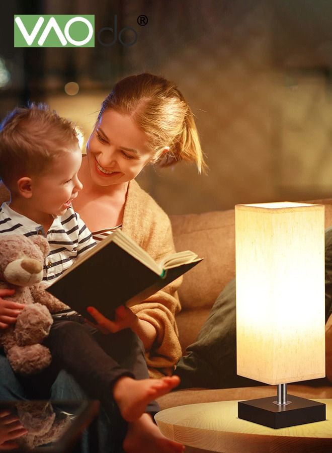 VAOdo Small Table Lamp for Bedroom Bedside Lamps for Nightstand Minimalist Solid Wood Night Stand Light Lamp with Square Fabric Shade Desk Reading Lamp for Kids Room Living Room Office Dorm  - Image 4