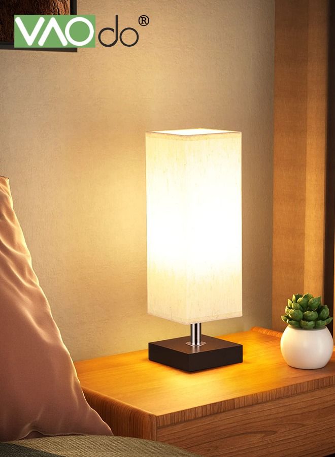 VAOdo Small Table Lamp for Bedroom Bedside Lamps for Nightstand Minimalist Solid Wood Night Stand Light Lamp with Square Fabric Shade Desk Reading Lamp for Kids Room Living Room Office Dorm  - Image 5