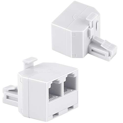 Uvital RJ11 Duplex Wall Jack Adapter Dual Phone Line Splitter Wall Jack Plug 1 to 2 Modular Converter Adapter for Office Home Fax Model Cordless Phone System, White, Wireless (2 Pack) - Image 1