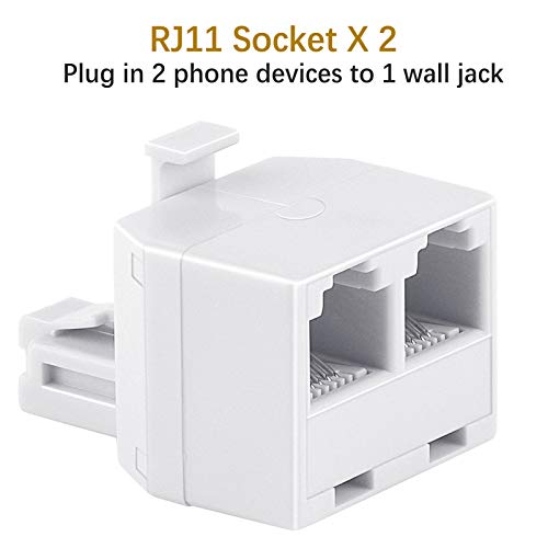 Uvital RJ11 Duplex Wall Jack Adapter Dual Phone Line Splitter Wall Jack Plug 1 to 2 Modular Converter Adapter for Office Home Fax Model Cordless Phone System, White, Wireless (2 Pack) - Image 2