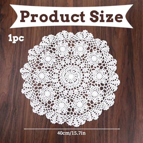 Zyghjort Doilies for Tables, 15.7 Inch Large Cotton Handmade Crochet Doilies Vintage Round Lace Placemats Corrugated Edge Knitted Tablecloth for Home Kitchen Dining Room Wedding Party Decoration (White) - Image 2