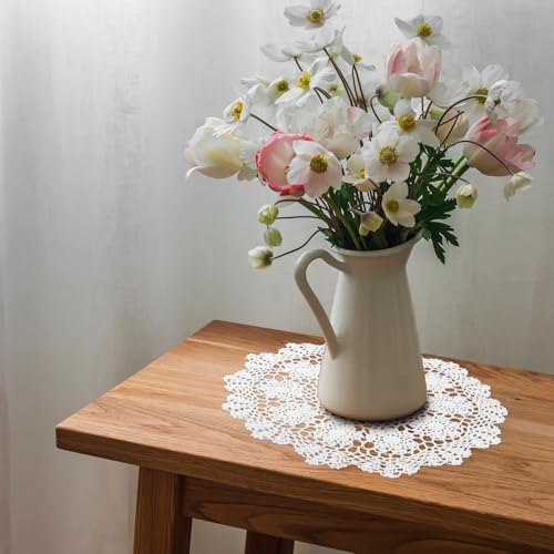 Zyghjort Doilies for Tables, 15.7 Inch Large Cotton Handmade Crochet Doilies Vintage Round Lace Placemats Corrugated Edge Knitted Tablecloth for Home Kitchen Dining Room Wedding Party Decoration (White) - Image 4