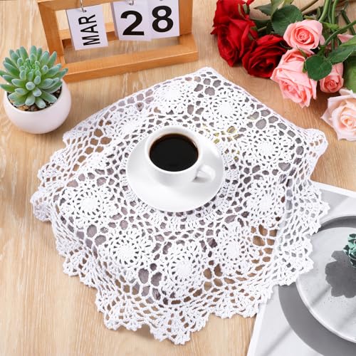 Zyghjort Doilies for Tables, 15.7 Inch Large Cotton Handmade Crochet Doilies Vintage Round Lace Placemats Corrugated Edge Knitted Tablecloth for Home Kitchen Dining Room Wedding Party Decoration (White) - Image 3