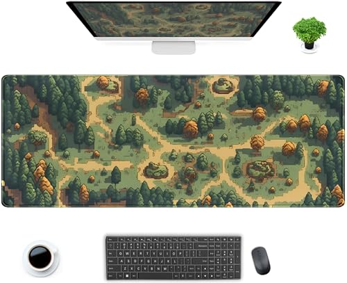 DCJJM Retro Brown Green Desk Mat XL Large Gaming Green Forest Pixel Mouse Pad NonSlip Rubber Base Mousepad Keyboard Mouse Mat Laptop Computer Mat with Stitched Edges Office Work Mat 315x118 in - Image 1