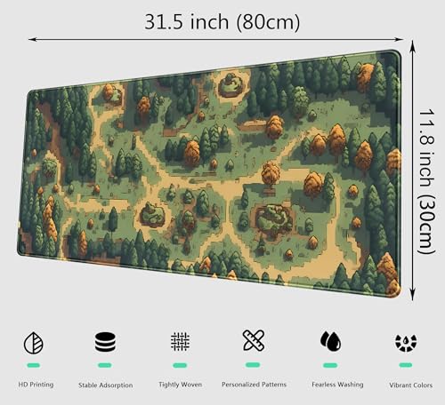 DCJJM Retro Brown Green Desk Mat XL Large Gaming Green Forest Pixel Mouse Pad NonSlip Rubber Base Mousepad Keyboard Mouse Mat Laptop Computer Mat with Stitched Edges Office Work Mat 315x118 in - Image 3