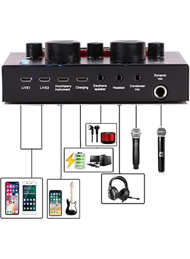Arabest V8 Sound Card For Live Streaming Voice Changer Live Sound Card With Effects Bluetooth Audio Mixer For Music Recording Karaoke Singing Podcast For Cell Phone Iphone Pc Type C 1200Mah  - Image 2