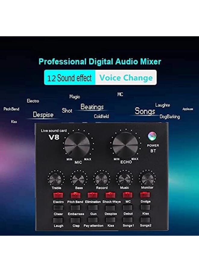 Arabest V8 Sound Card For Live Streaming Voice Changer Live Sound Card With Effects Bluetooth Audio Mixer For Music Recording Karaoke Singing Podcast For Cell Phone Iphone Pc Type C 1200Mah  - Image 3