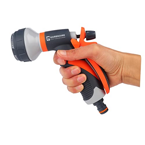 garbnoire Plastic 8 In 1 Heavy Duty Hose Nozzle Water Spray High Pressure For Gardening, Flower, Plants, Lawn| Multi Functional Cleaning, Showering Pet & Wash Cars (8 Pattern Orange Gun, (Pack Of 2)) - Image 3