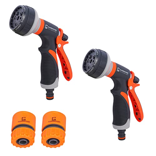 garbnoire Plastic 8 In 1 Heavy Duty Hose Nozzle Water Spray High Pressure For Gardening, Flower, Plants, Lawn| Multi Functional Cleaning, Showering Pet & Wash Cars (8 Pattern Orange Gun, (Pack Of 2)) - Image 1