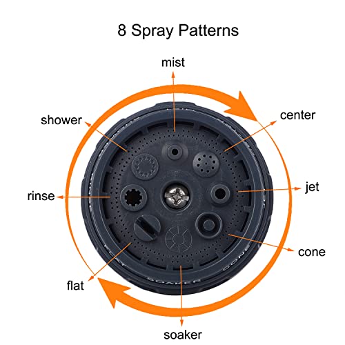 garbnoire Plastic 8 In 1 Heavy Duty Hose Nozzle Water Spray High Pressure For Gardening, Flower, Plants, Lawn| Multi Functional Cleaning, Showering Pet & Wash Cars (8 Pattern Orange Gun, (Pack Of 2)) - Image 5