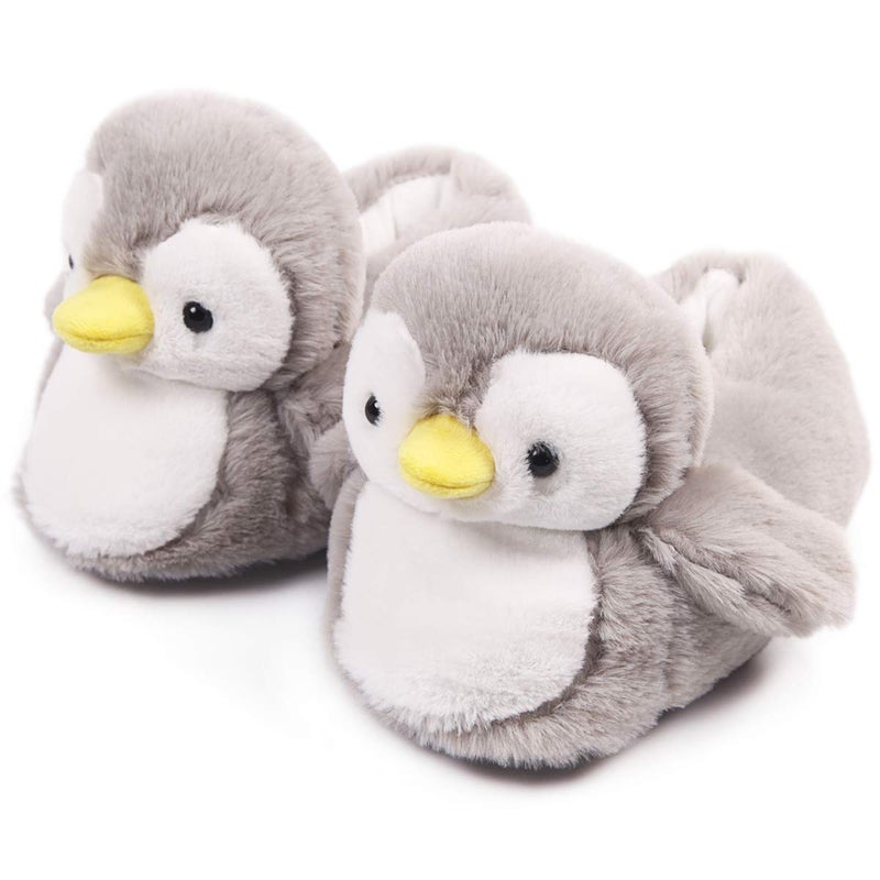 ARELUX Women Slippers Cute Penguin Animal Slippers Novelty Furry Slippers Winter Warm House Shoes Cartoon Slippers Outdoor(Grey,Large) - Image 1