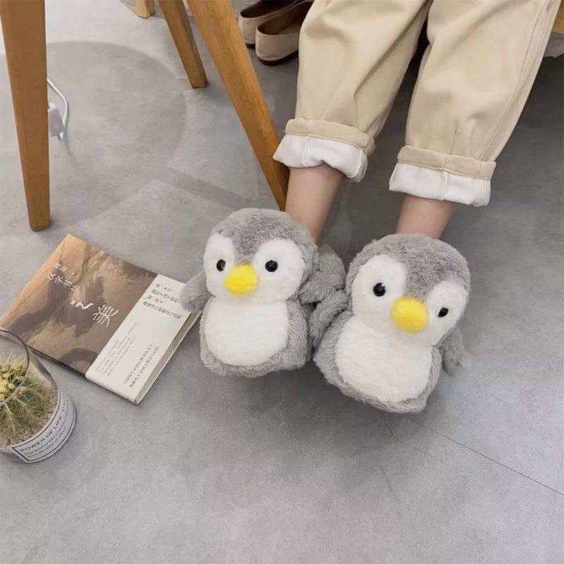 ARELUX Women Slippers Cute Penguin Animal Slippers Novelty Furry Slippers Winter Warm House Shoes Cartoon Slippers Outdoor(Grey,Large) - Image 2