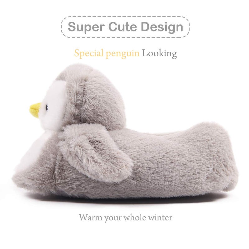 ARELUX Women Slippers Cute Penguin Animal Slippers Novelty Furry Slippers Winter Warm House Shoes Cartoon Slippers Outdoor(Grey,Large) - Image 4