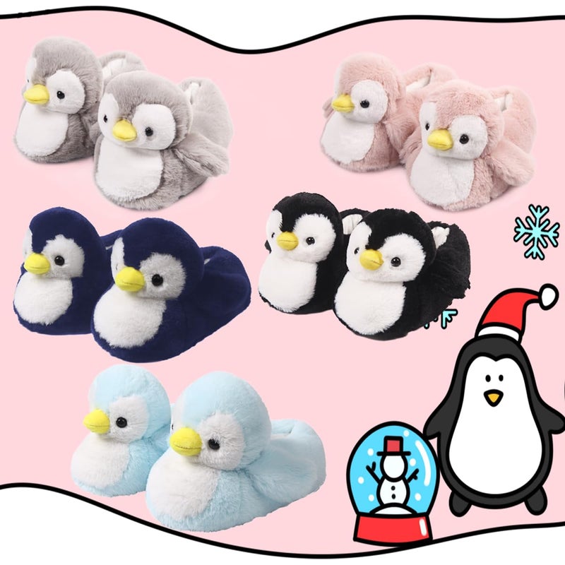 ARELUX Women Slippers Cute Penguin Animal Slippers Novelty Furry Slippers Winter Warm House Shoes Cartoon Slippers Outdoor(Grey,Large) - Image 3