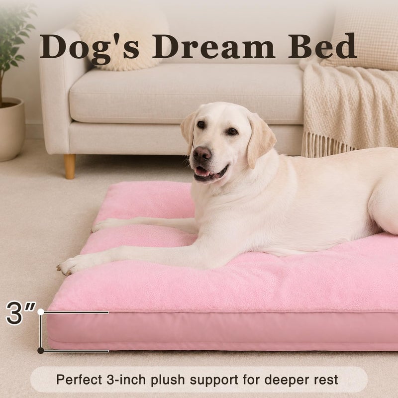 Waterproof Medium Dog Bed for Crate with Washable Cover, 29x18, Pink | TPU Waterproof Layer, Easy Clean Cover, Soft Plush Surface, Durable Oxford fabric, Non-Slip Bottom, For Medium Breeds ≤30lbs - Image 2