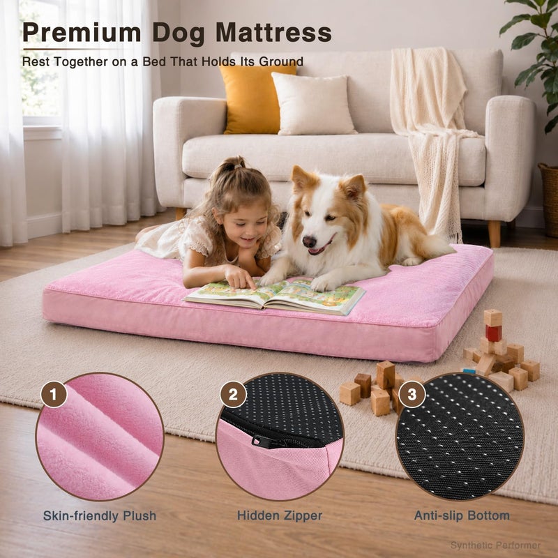 Waterproof Medium Dog Bed for Crate with Washable Cover, 29x18, Pink | TPU Waterproof Layer, Easy Clean Cover, Soft Plush Surface, Durable Oxford fabric, Non-Slip Bottom, For Medium Breeds ≤30lbs - Image 3