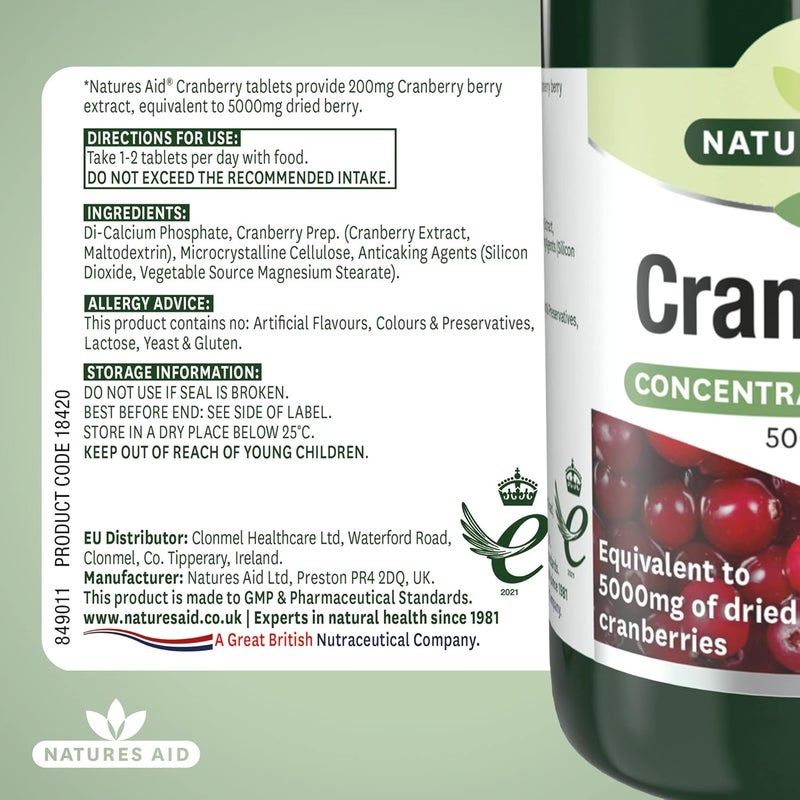 Natures Aid Cranberry 200mg High Strength Tablets Supports Urinary Tract Health Immune System Antioxidant Protection Vegan Gluten Free 90 Tablets Food Supplement - Image 5