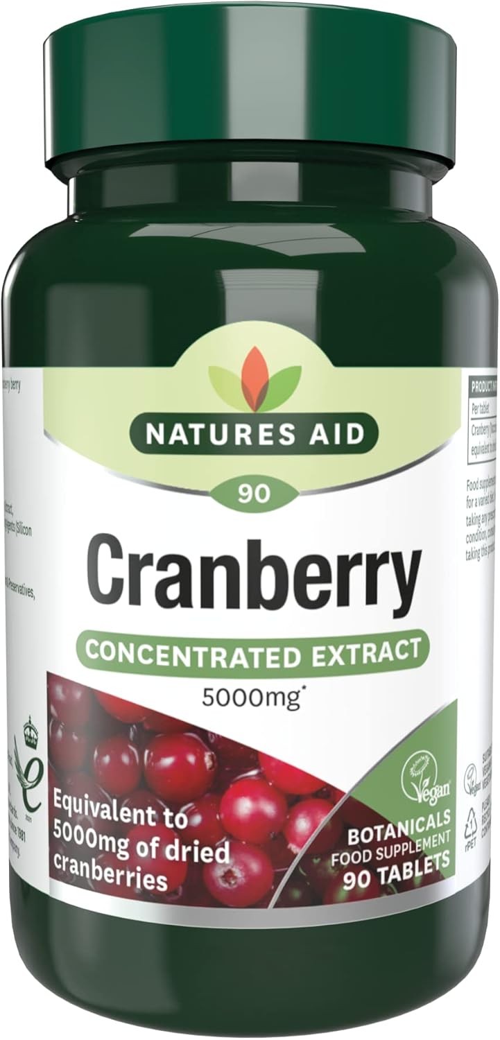 Natures Aid Cranberry 200mg High Strength Tablets Supports Urinary Tract Health Immune System Antioxidant Protection Vegan Gluten Free 90 Tablets Food Supplement - Image 1