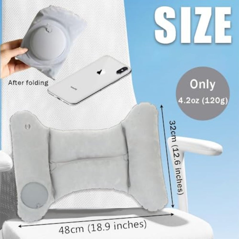 H-Type Inflatable Lumbar Support Pillow for Office Chair and Airplane Travel, Self-Pressing Air Cushion for Back Pain Relief, Portable Foldable Design - Easy to Carry and Store Grey - Image 4