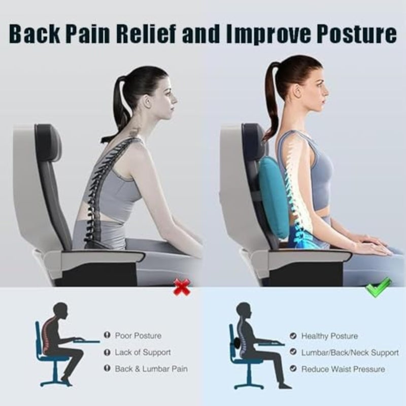 H-Type Inflatable Lumbar Support Pillow for Office Chair and Airplane Travel, Self-Pressing Air Cushion for Back Pain Relief, Portable Foldable Design - Easy to Carry and Store Grey - Image 2