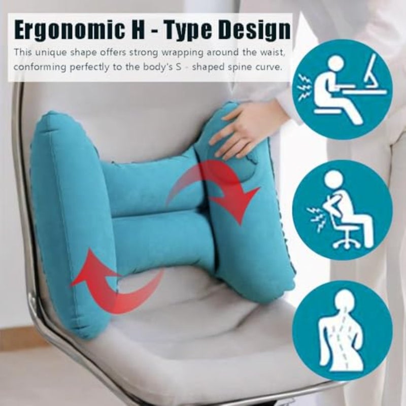 H-Type Inflatable Lumbar Support Pillow for Office Chair and Airplane Travel, Self-Pressing Air Cushion for Back Pain Relief, Portable Foldable Design - Easy to Carry and Store Grey - Image 3