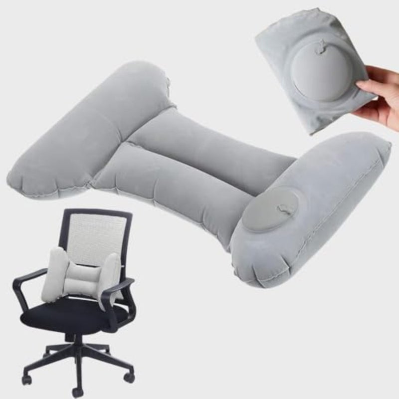 H-Type Inflatable Lumbar Support Pillow for Office Chair and Airplane Travel, Self-Pressing Air Cushion for Back Pain Relief, Portable Foldable Design - Easy to Carry and Store Grey - Image 1