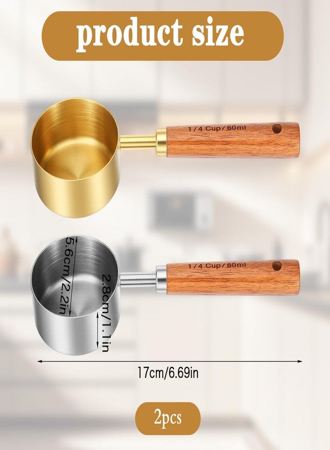 Xosjska 2 PCS Tablespoon Measuring Spoon, Stainless Steel & Wood Coffee Measuring Spoon, 60 ML 1/4 Cup Scoop Metal Measurings Spoons and Cups for Coffee, Tea, Kitchen, Cooking & Baking, Gold and Silver - Image 3