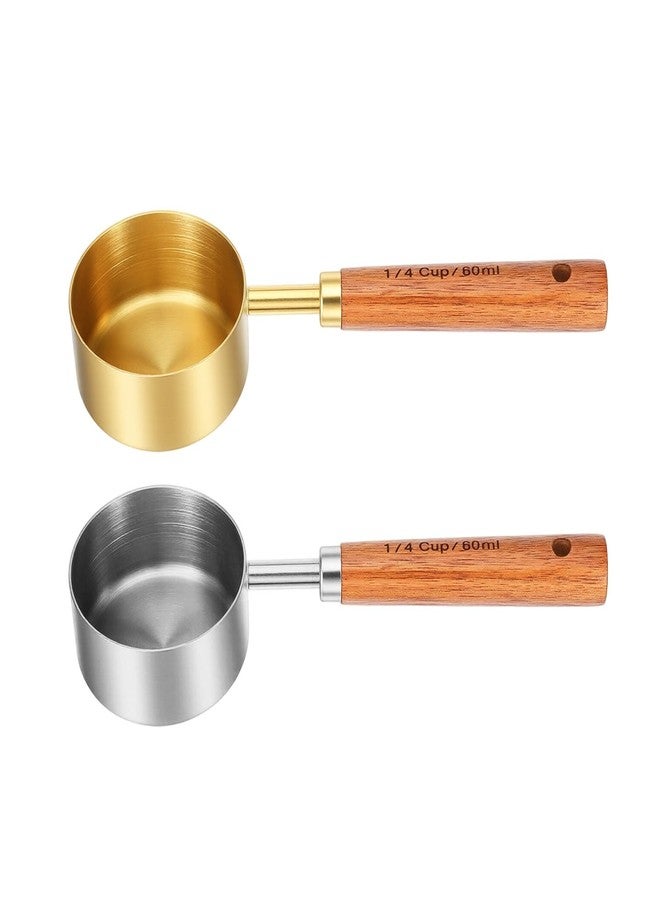 Xosjska 2 PCS Tablespoon Measuring Spoon, Stainless Steel & Wood Coffee Measuring Spoon, 60 ML 1/4 Cup Scoop Metal Measurings Spoons and Cups for Coffee, Tea, Kitchen, Cooking & Baking, Gold and Silver - Image 1