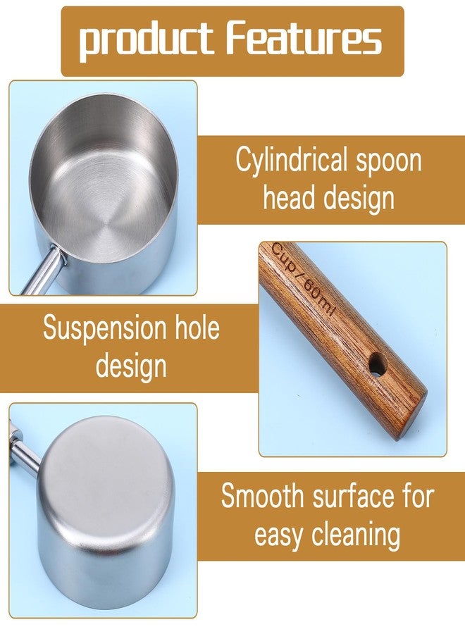 Xosjska 2 PCS Tablespoon Measuring Spoon, Stainless Steel & Wood Coffee Measuring Spoon, 60 ML 1/4 Cup Scoop Metal Measurings Spoons and Cups for Coffee, Tea, Kitchen, Cooking & Baking, Gold and Silver - Image 4