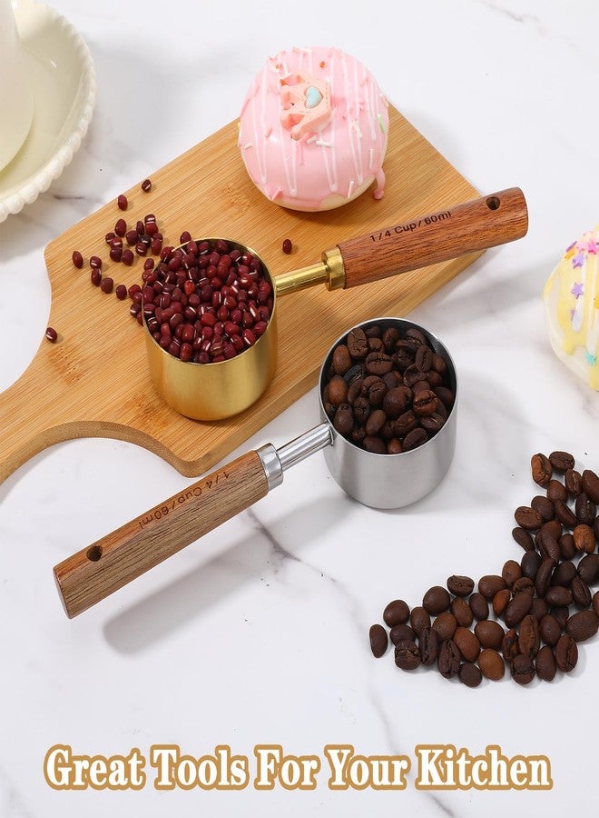 Xosjska 2 PCS Tablespoon Measuring Spoon, Stainless Steel & Wood Coffee Measuring Spoon, 60 ML 1/4 Cup Scoop Metal Measurings Spoons and Cups for Coffee, Tea, Kitchen, Cooking & Baking, Gold and Silver - Image 2