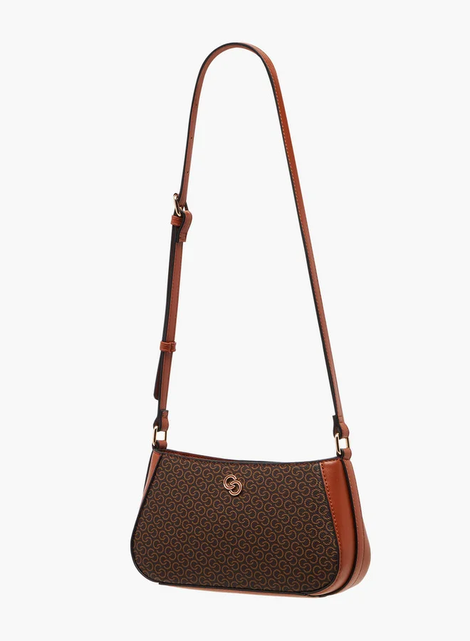 Celeste Monogram Print Crossbody Bag with Adjustable Strap and Zip Closure