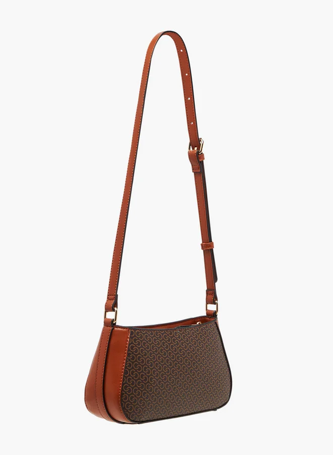 Celeste Monogram Print Crossbody Bag with Adjustable Strap and Zip Closure