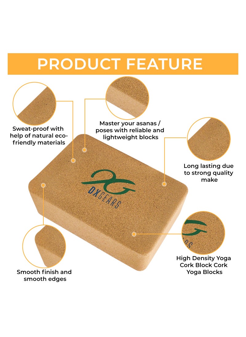 DXGEARS - Cork Yoga Block High Density 9”X6”X3” To Improve Strength, Flexibility And Balance, Light Weight And Non-Slip Surface For Yoga, Pilates And Meditation (Pack Of 2) - Image 1