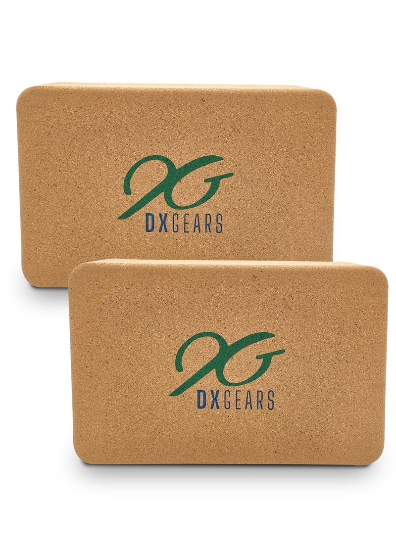 DXGEARS - Cork Yoga Block High Density 9”X6”X3” To Improve Strength, Flexibility And Balance, Light Weight And Non-Slip Surface For Yoga, Pilates And Meditation (Pack Of 2) - Image 1