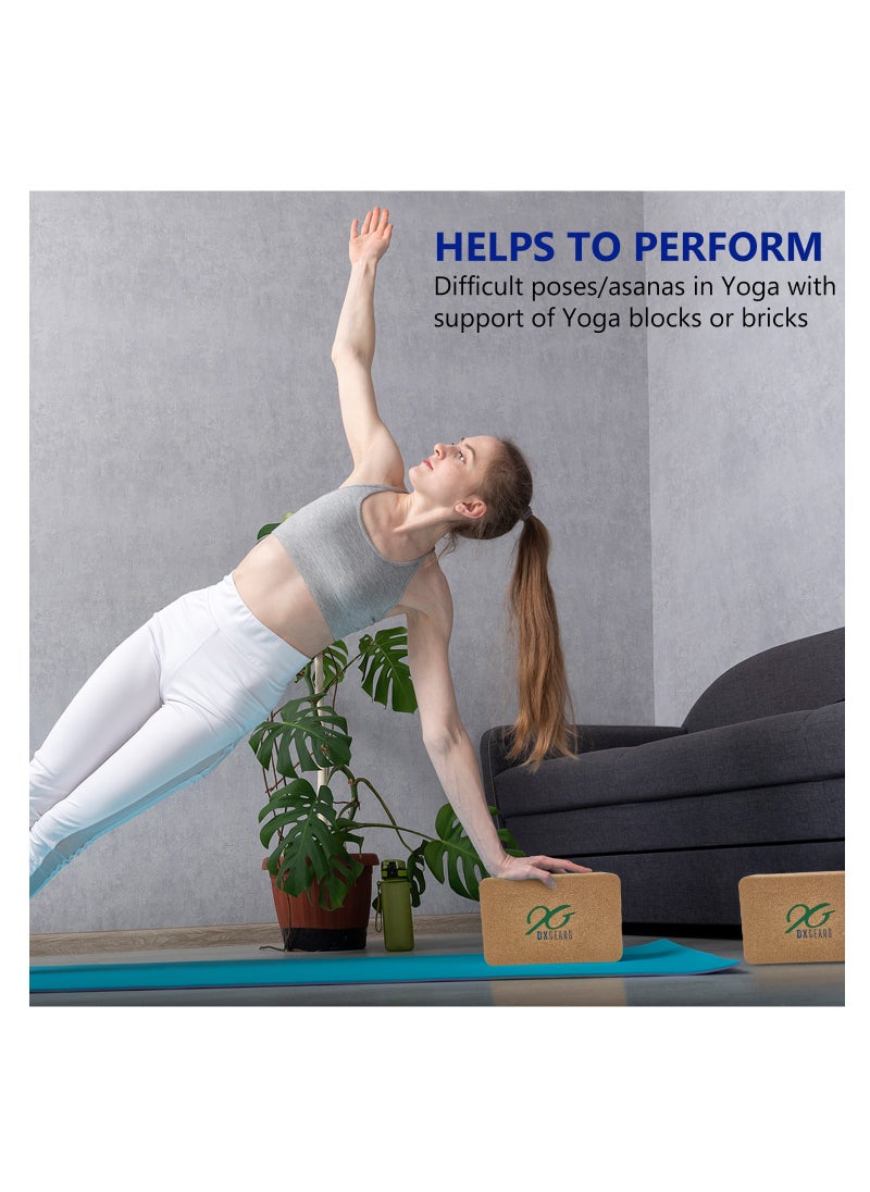 DXGEARS - Cork Yoga Block High Density 9”X6”X3” To Improve Strength, Flexibility And Balance, Light Weight And Non-Slip Surface For Yoga, Pilates And Meditation (Pack Of 2) - Image 1