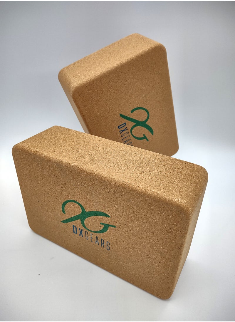 DXGEARS - Cork Yoga Block High Density 9”X6”X3” To Improve Strength, Flexibility And Balance, Light Weight And Non-Slip Surface For Yoga, Pilates And Meditation (Pack Of 2) - Image 1