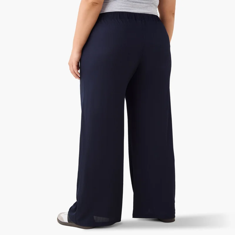 Ulla Popken Plus Size Ulla Popken Plisse Wide Leg Pants with Pockets