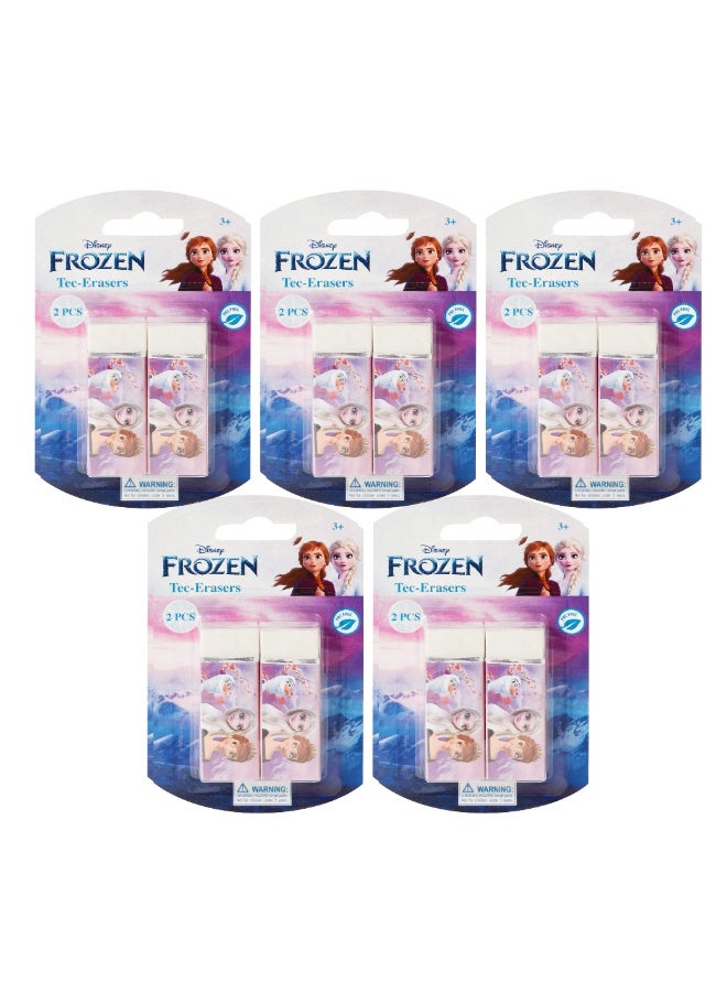 ديزني فروزن ممحاة ناعمة خالية من الغبار من فولكانو فروزن 2 - مجموعة من 5 قطع (10 ممحاة، لون بنفسجي فاتح ووردي، بتصميم إلسا وآنا) - Image 1