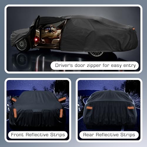 JAOGAUS Car Cover Waterproof for 2006-2025 Hyundai Sonata, Outdoor Full Cover for Automobiles All Weather Sun UV Rain Dust Snow Wind Protection with Zipper Door & Windproof Bands (Black) - Image 5