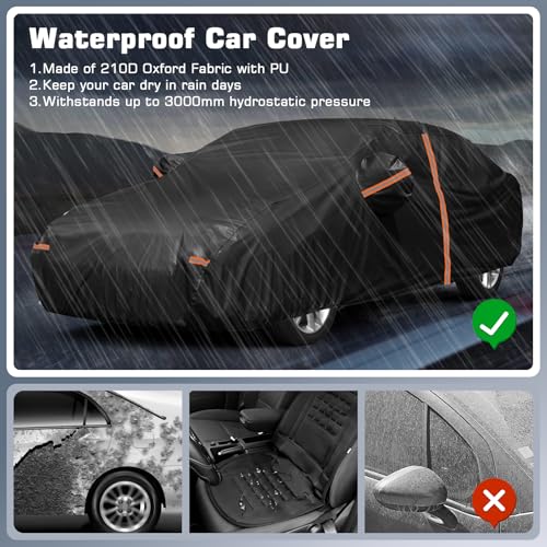 JAOGAUS Car Cover Waterproof for 2006-2025 Hyundai Sonata, Outdoor Full Cover for Automobiles All Weather Sun UV Rain Dust Snow Wind Protection with Zipper Door & Windproof Bands (Black) - Image 3