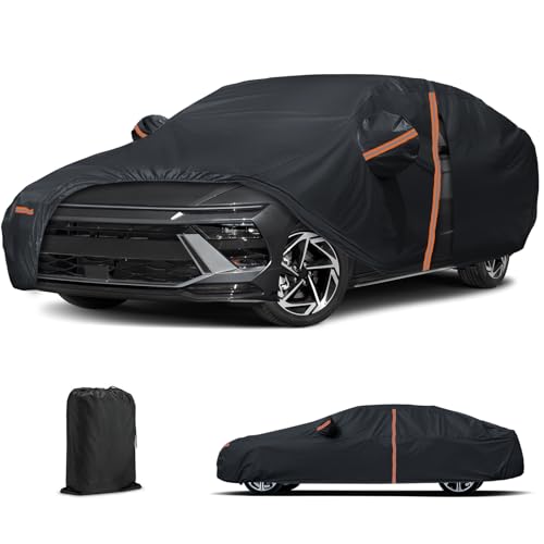 JAOGAUS Car Cover Waterproof for 2006-2025 Hyundai Sonata, Outdoor Full Cover for Automobiles All Weather Sun UV Rain Dust Snow Wind Protection with Zipper Door & Windproof Bands (Black) - Image 1