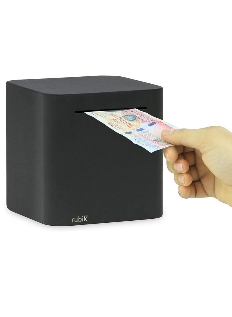 Rubik Piggy Bank for Adults Stainless Steel Money Saving Box for Cash Coin to Help Budget and Save Must Break to Access Money (6 Inch) Black  - Image 1