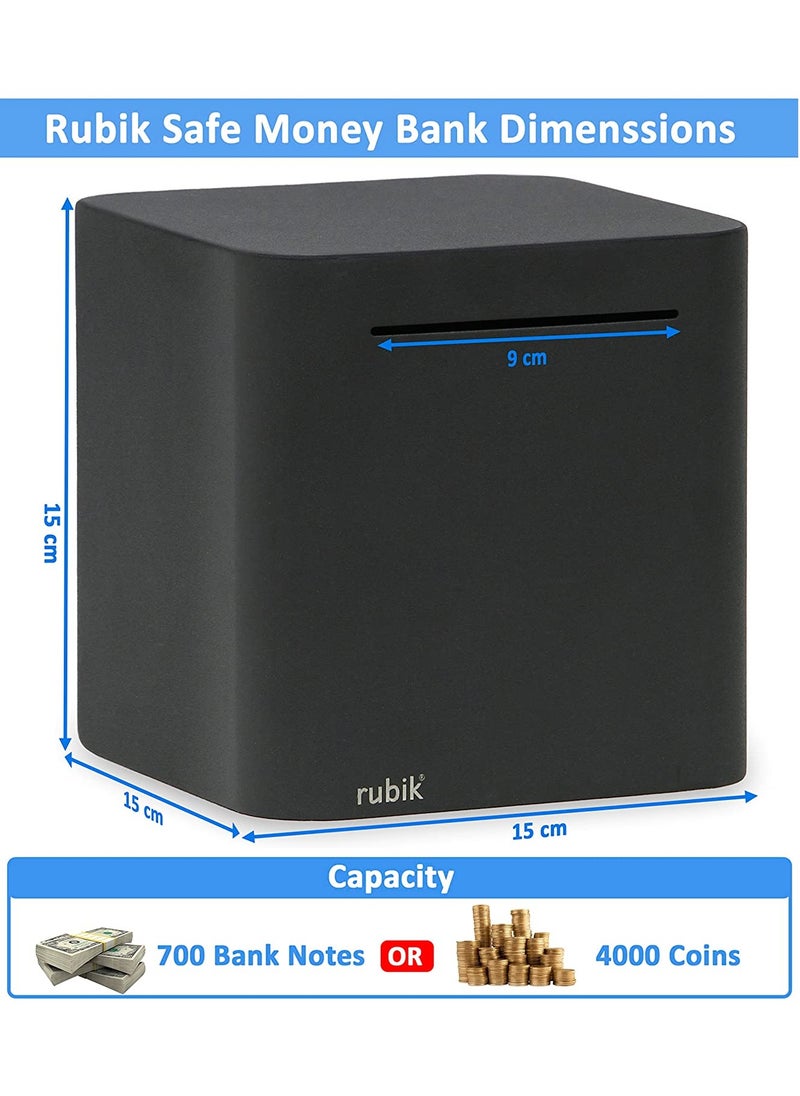 Rubik Piggy Bank for Adults Stainless Steel Money Saving Box for Cash Coin to Help Budget and Save Must Break to Access Money (6 Inch) Black  - Image 4