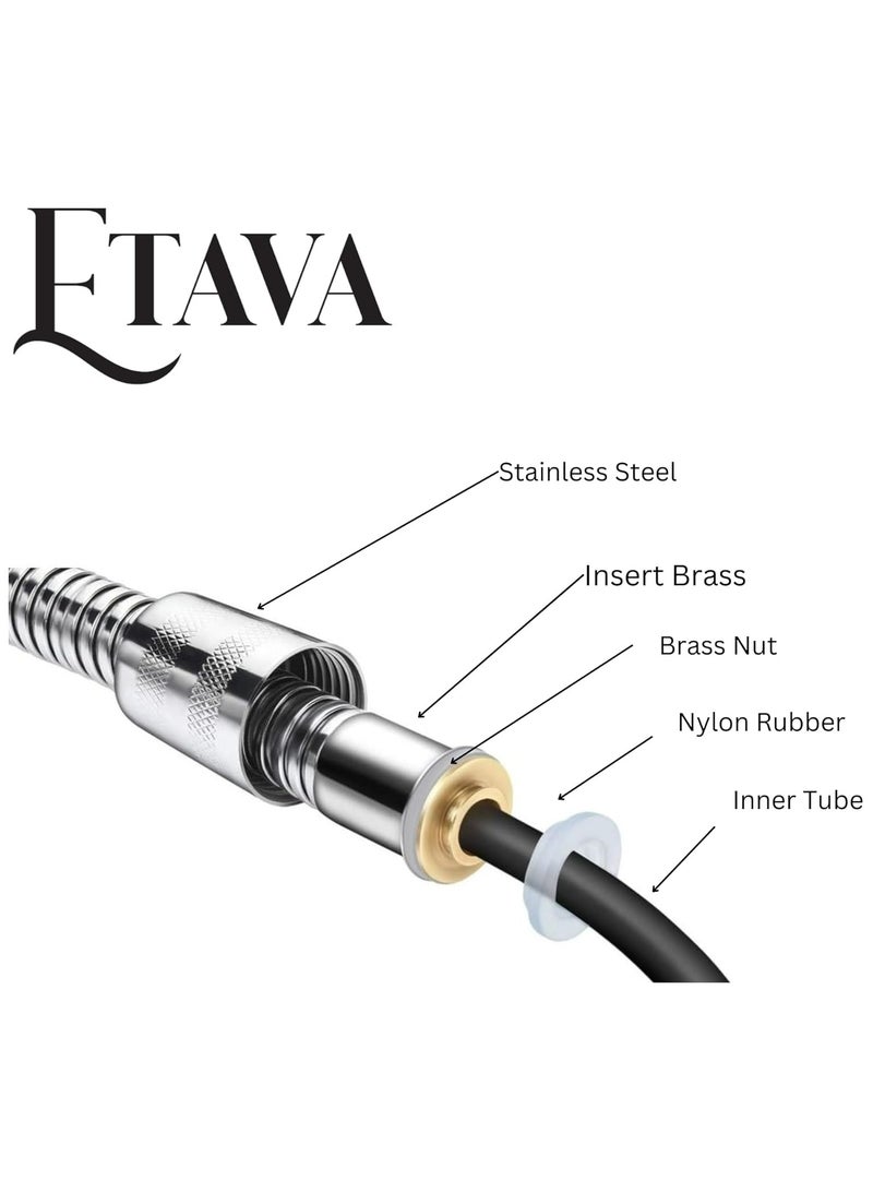 ETAVA Shower Hose & Shattaf Pipe 150 cm | High Pressure Stainless Steel Handheld Shower & Bidet Spray Hose – Anti-Leak, Flexible Bathroom Replacement Hose - Image 4