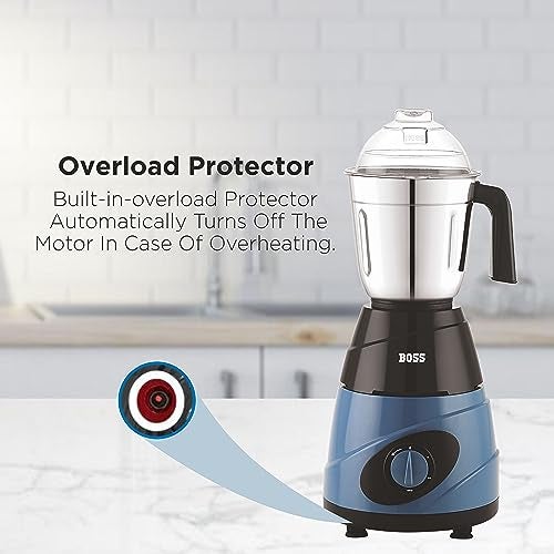 BOSS Thunder 550W Mixer Grinder with 3 Jars (Liquidizing, Wet Grinding and Chutney Jar), High Speed Motor, SS Blades, 5 Years Motor Warranty with Overload Protector, Blue - Image 5