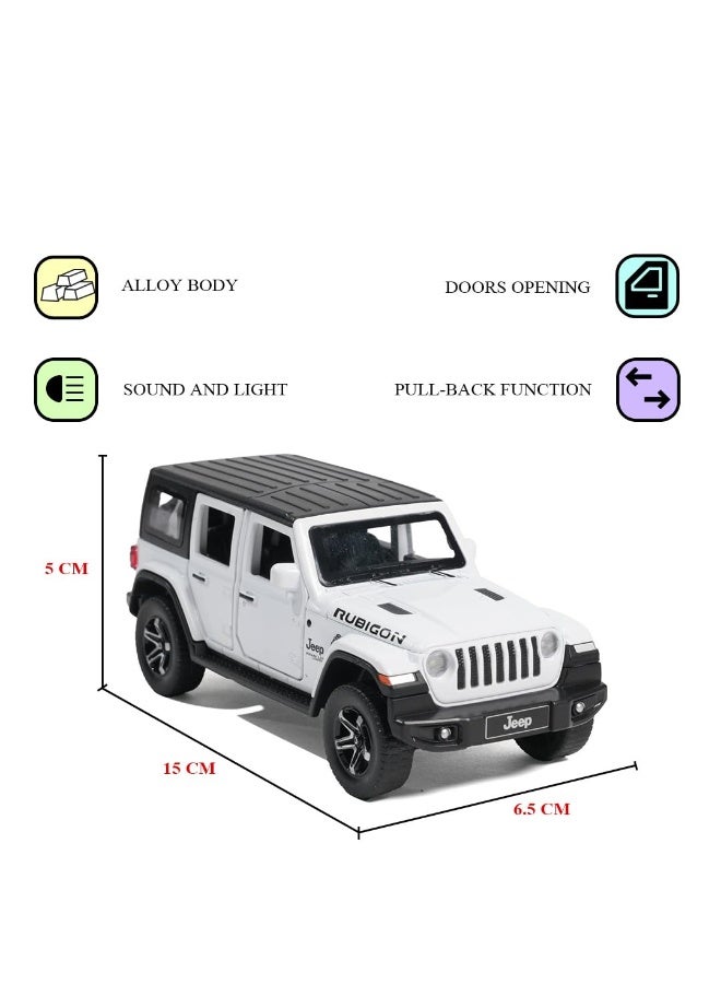 Jeep Rubicon Model Car 1:32 Exclusive Alloy Metal Pull Back Die-cast Car Die-cast Metal Pullback Toy car with Openable Doors & Light Music (White) - Image 2